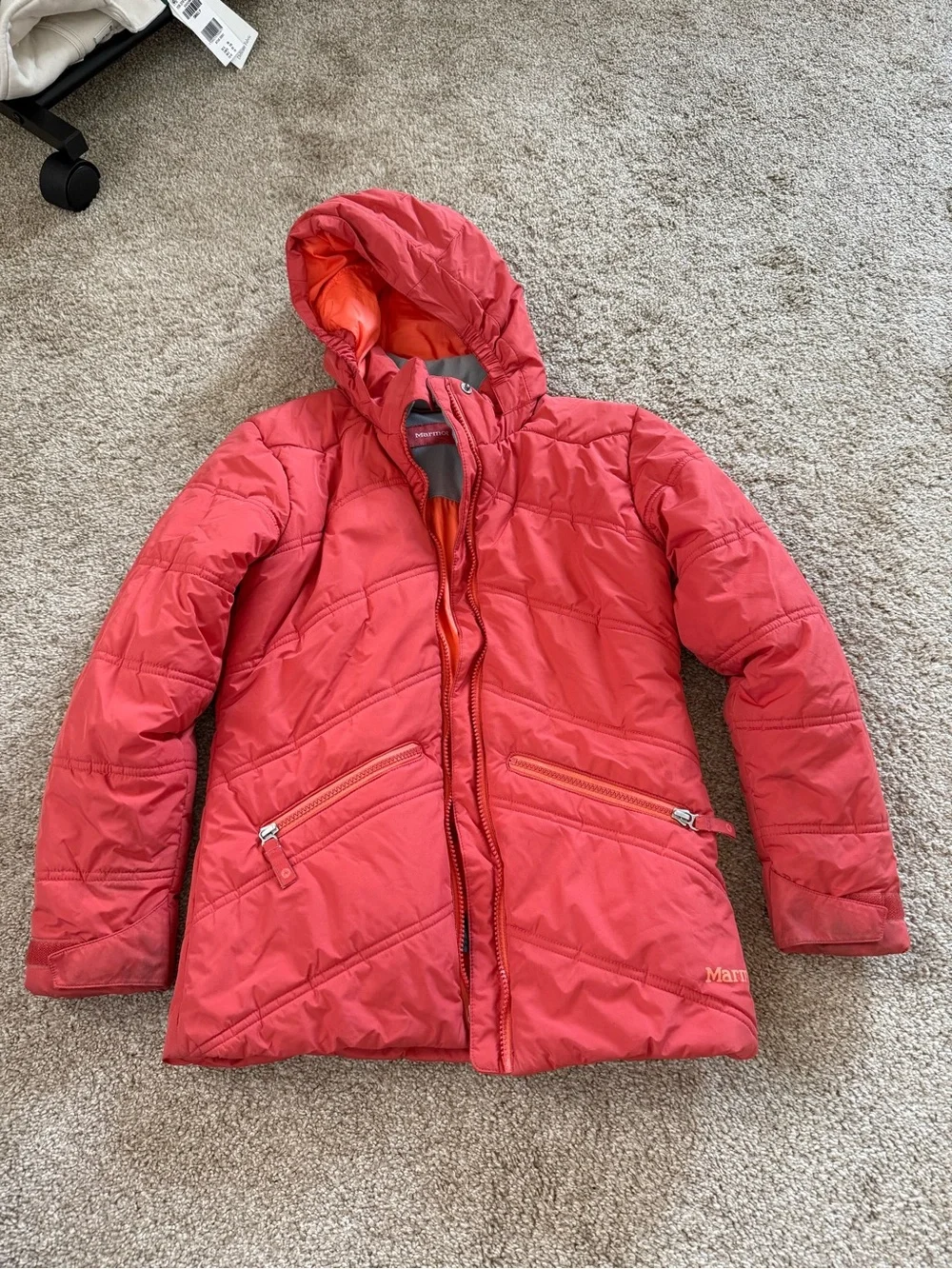 Marmot Kids' Coral Red Hooded Insulated Jacket Size Medium